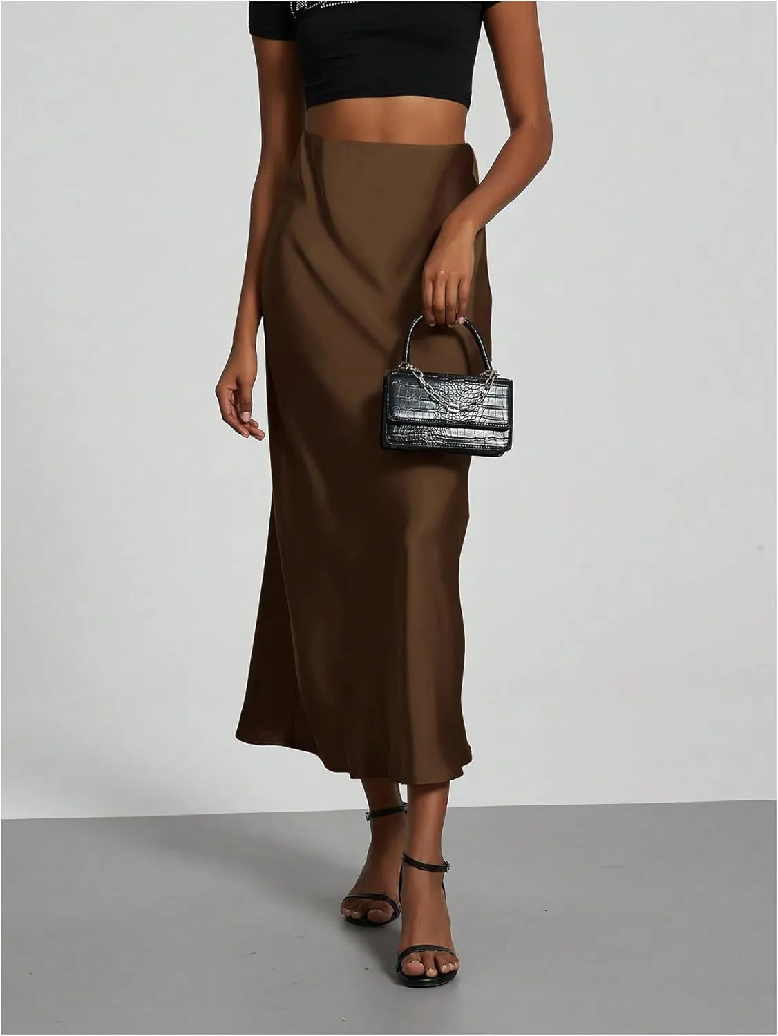 SHENHE Women's Satin Maxi Skirts High Waisted A Line Long Skirts Elegant Office Skirts