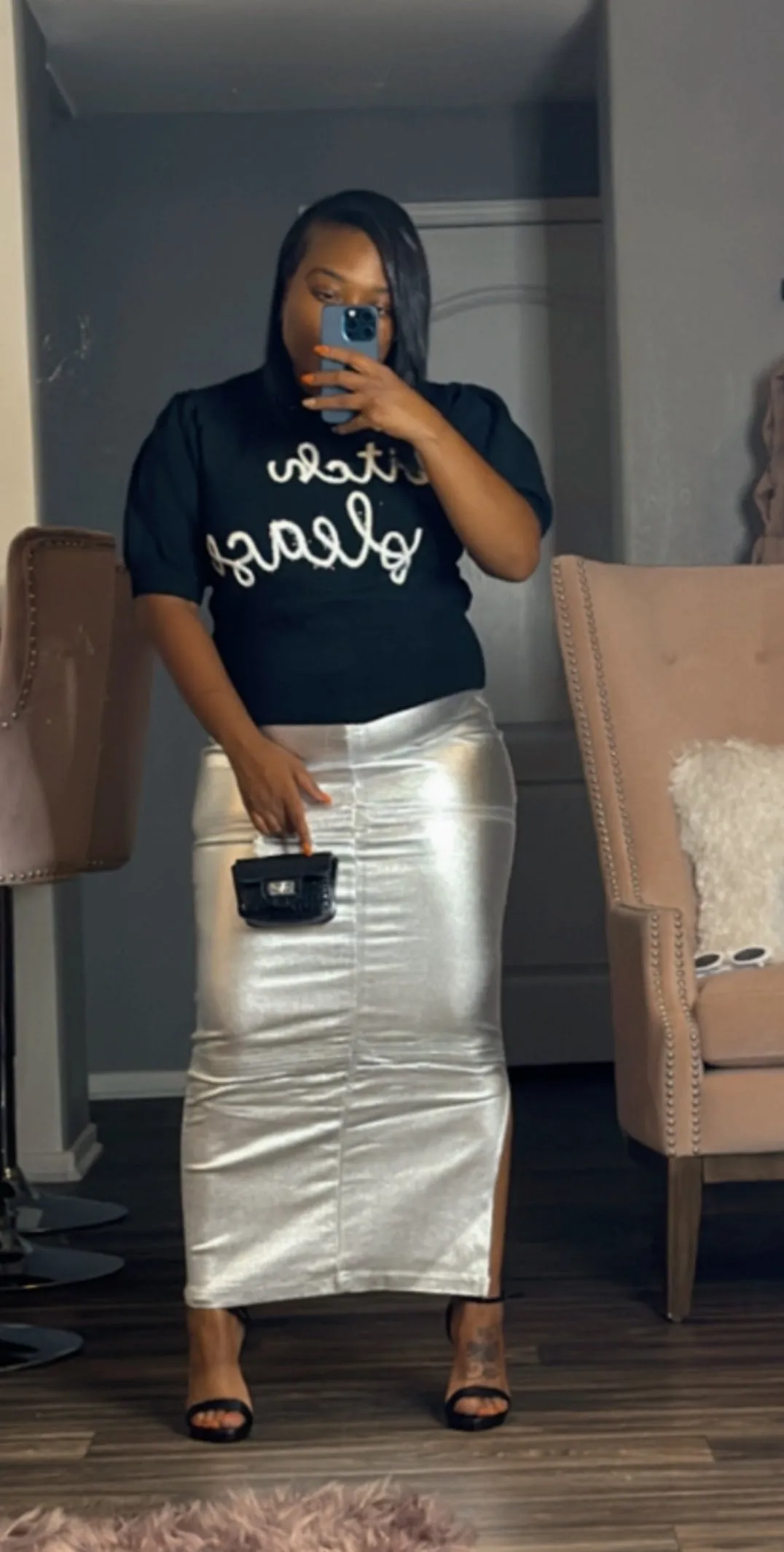 Silver Belle Metallic Pencil Skirt