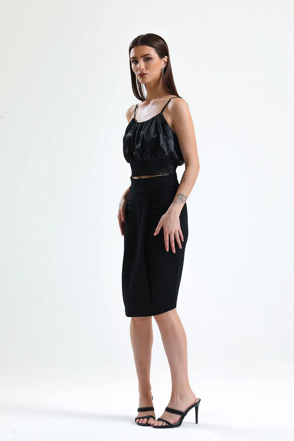 SNS Sense Black Ruched Scuba Pencil Skirt - Smarhon