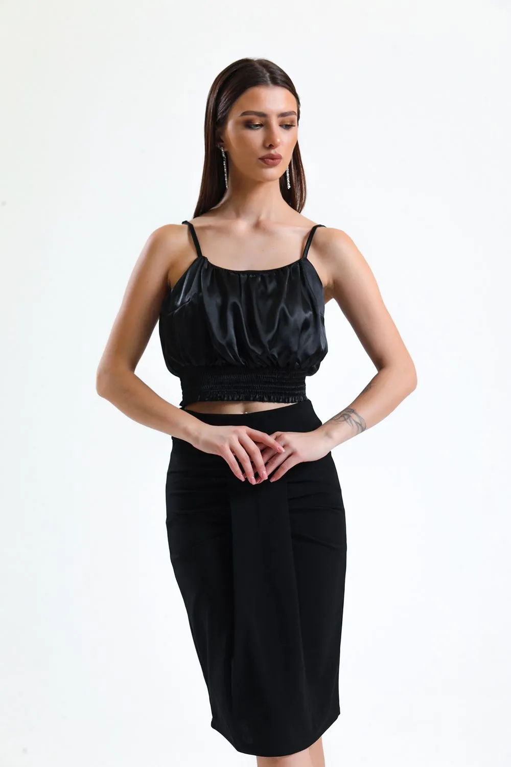 SNS Sense Black Ruched Scuba Pencil Skirt - Smarhon