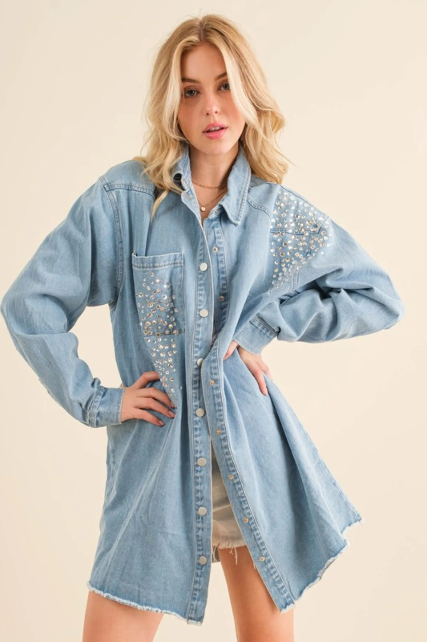 Studded Rhinestone Denim Jacket