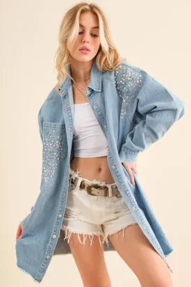 Studded Rhinestone Denim Jacket