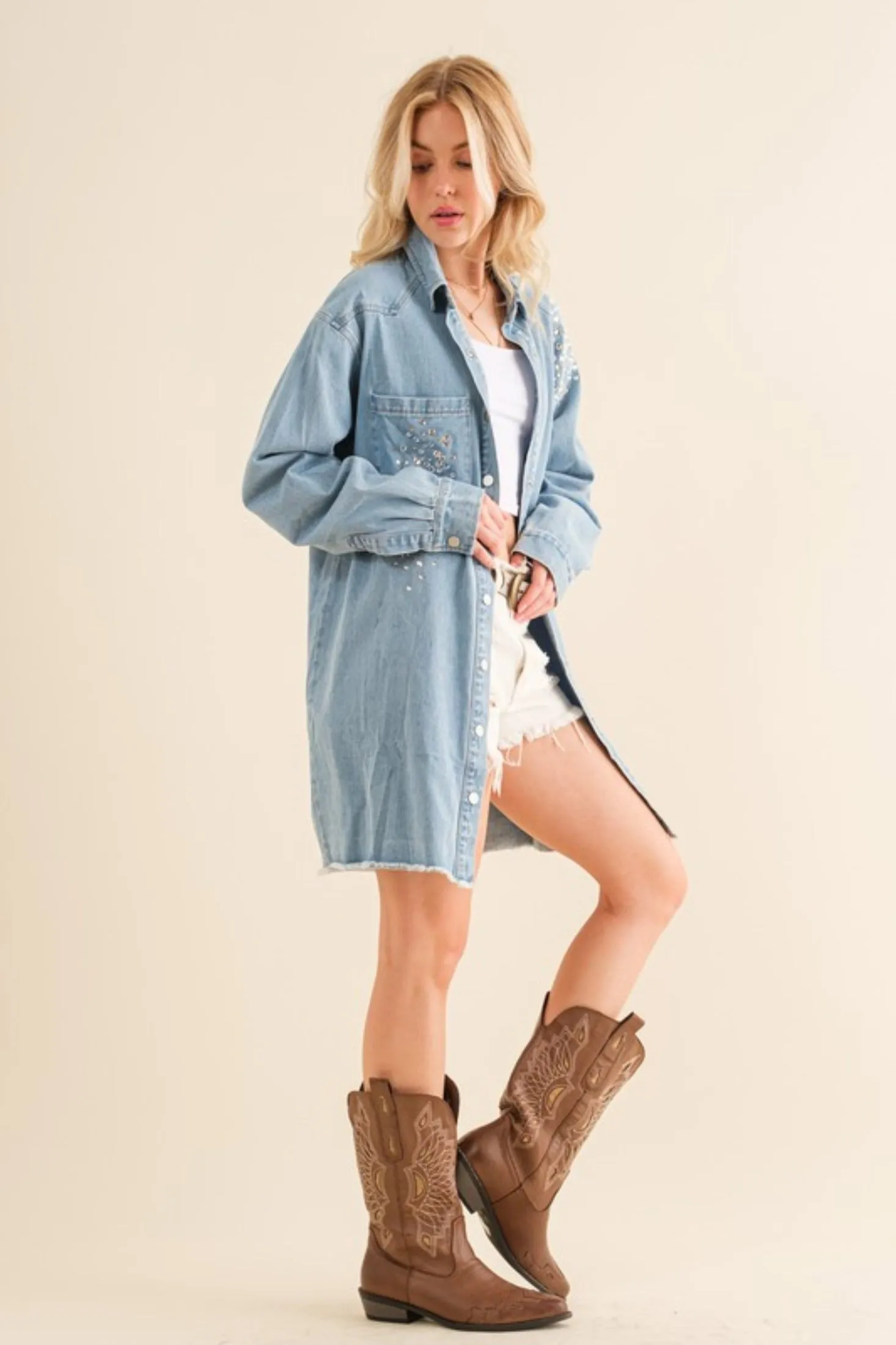 Studded Rhinestone Denim Jacket