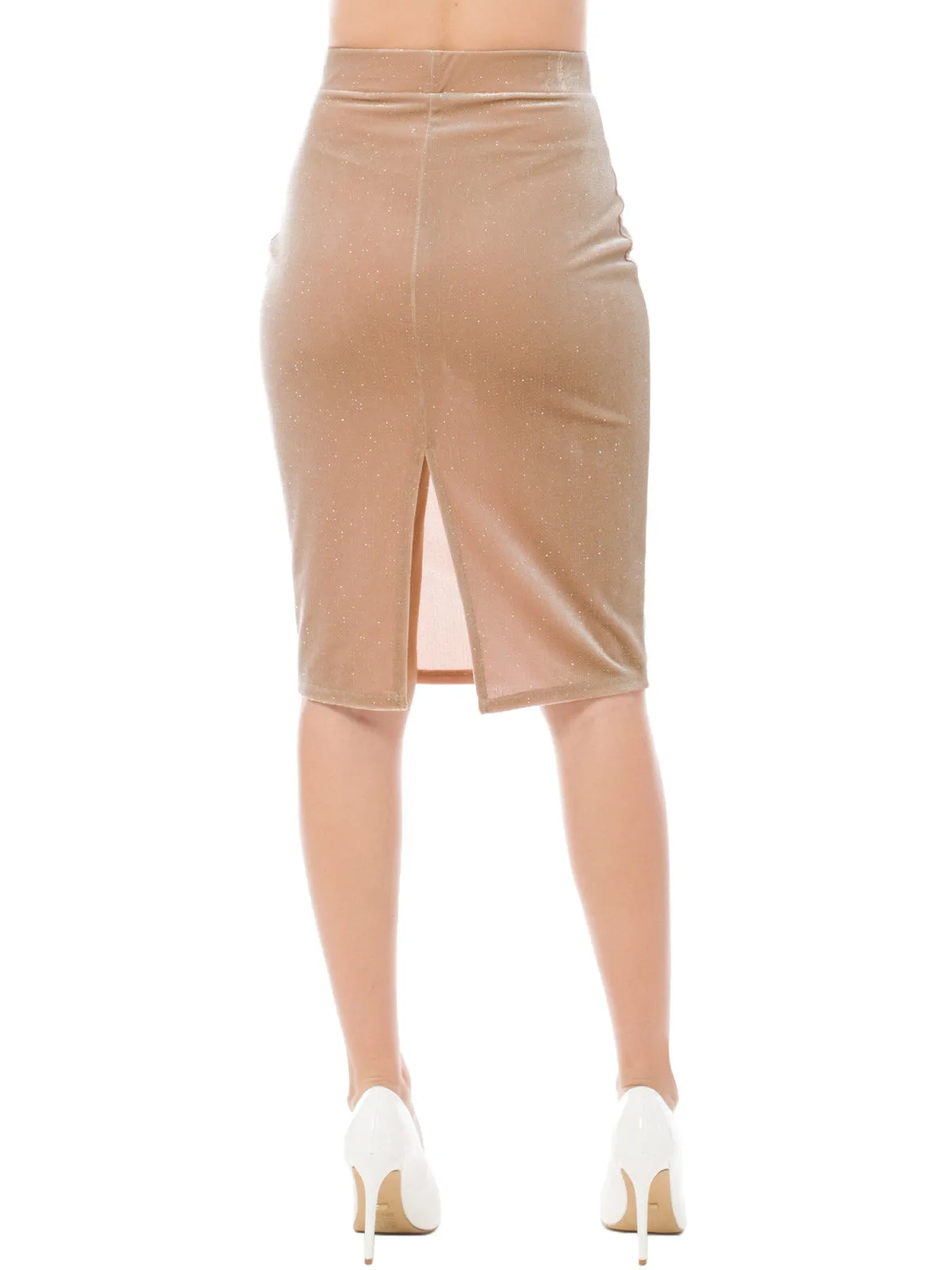 Velvet Glitter Bodycon Midi Pencil Skirt