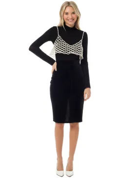 Velvet Glitter Bodycon Midi Pencil Skirt