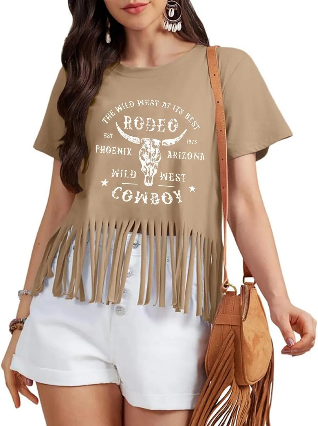 Western Shirt for Women Vintage Cowgirl Fringe T-Shirt Short Sleeve Rodeo Country Tee Tops