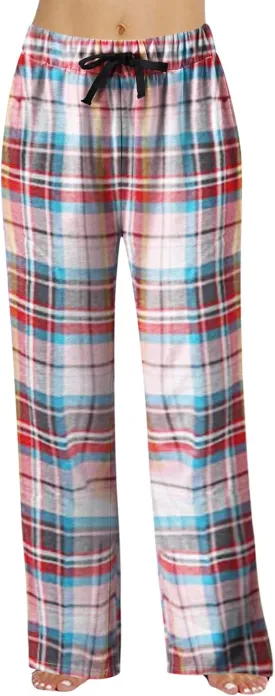 Women Pajama Pants Comfy Pj Bottom Stretch Plaid Sleepwear Casual Drawstring Palazzo Lounge Wide Leg Pants