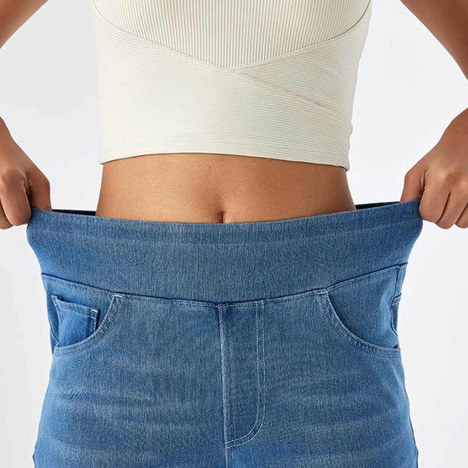 Womens Wide Leg Jeans Stretch Mid Rise Elastic Waist Jeans Baggy Loose Denim Pants Oversized Trendy Casual Trousers