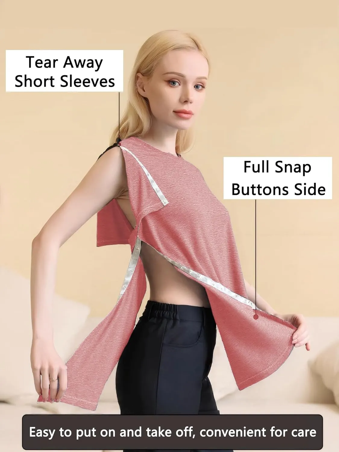 Youdiao Post Shoulder Surgery Shirt for Women Tear Away Snap Short Sleeve Rotator Cuff Recovery Must Haves Chemo Clothing